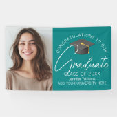 Blauwgroen Gefeliciteerd Afstudeerder Foto Afstude Spandoek (Horizontaal)