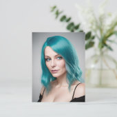 Blauwgroen gehuurde vrouw briefkaart (Staand voorkant)