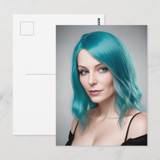 Blauwgroen gehuurde vrouw briefkaart (Voorkant / Achterkant)