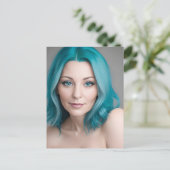 Blauwgroen gehuurde vrouw van 30 jaar en ouder briefkaart (Staand voorkant)