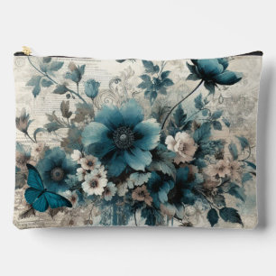 Blauwgroen geïnspireerde bloemen cosmetische zak etui