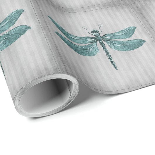 Blauwgroen gejuwelde libel cadeaupapier (Rol Hoek)