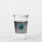 Blauwgroen gejuwelde vlinder acryl drinkbeker (Voorkant)