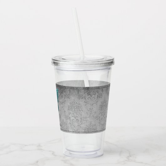 Blauwgroen gejuwelde vlinder acryl drinkbeker (Links)