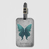 Blauwgroen gejuwelde vlinder bagagelabel (Voorkant (verticaal))