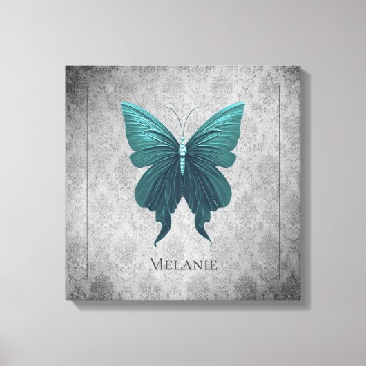 Blauwgroen gejuwelde vlinder canvas afdruk (Voorkant)