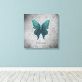 Blauwgroen gejuwelde vlinder canvas afdruk (Insitu (Houten vloer))