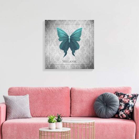 Blauwgroen gejuwelde vlinder canvas afdruk (Insitu (Woonkamer))