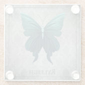 Blauwgroen gejuwelde vlinder glazen onderzetter (Achterkant)