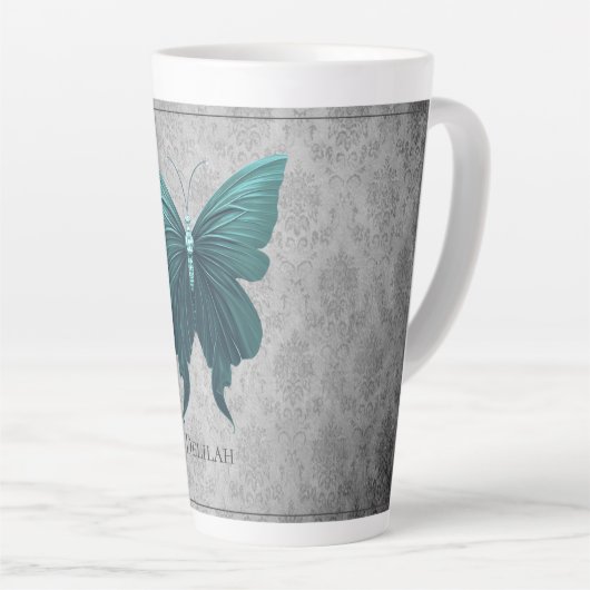 Blauwgroen gejuwelde vlinder latte mok (Rechterhoek)