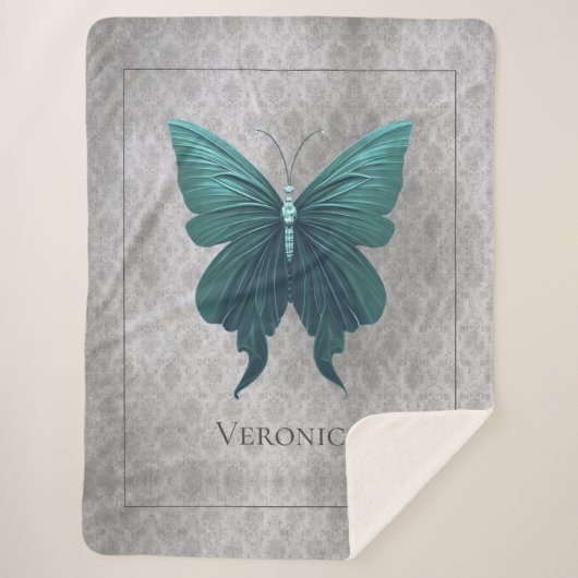 Blauwgroen gejuwelde vlinder sherpa deken (Voorkant)