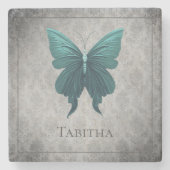 Blauwgroen gejuwelde vlinder stenen onderzetter (Voorkant)