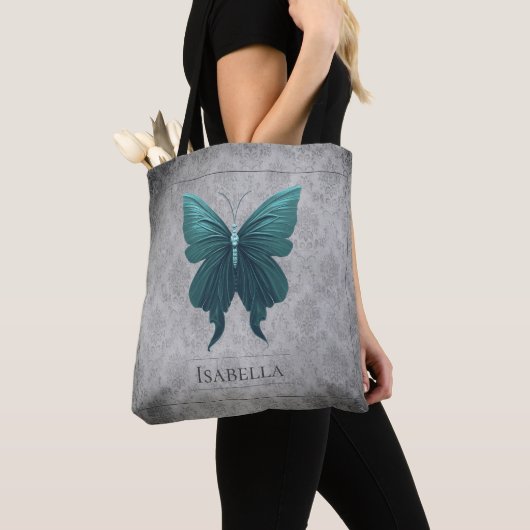 Blauwgroen gejuwelde vlinder tote bag (Dichtbij)