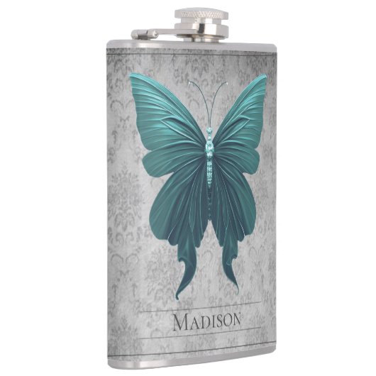 Blauwgroen gejuwelde vlinderfles heupfles (Rechts)