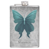 Blauwgroen gejuwelde vlinderfles heupfles (Voorkant)