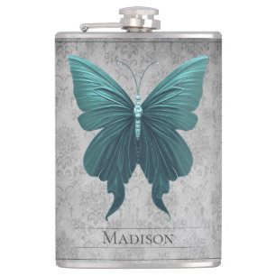 Blauwgroen gejuwelde vlinderfles heupfles