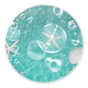Blauwgroen gekantelde Zee Starfish & Bubbles Ocean Keramische Knop