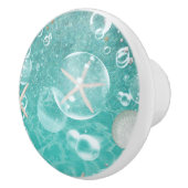Blauwgroen gekantelde Zee Starfish & Bubbles Ocean Keramische Knop (Rechts)