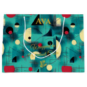 Blauwgroen & Gele Abstracte Geometrische Gift Bag Groot Cadeauzakje (Voorkant)