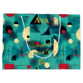 Blauwgroen & Gele Abstracte Geometrische Gift Bag Groot Cadeauzakje (Achterkant)