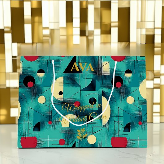 Blauwgroen & Gele Abstracte Geometrische Gift Bag Groot Cadeauzakje