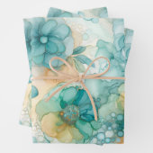 Blauwgroen Gele Alcoholinkt Illustratie Grote Prin Inpakpapier Vel (In situ)