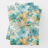 Blauwgroen Gele Alcoholinkt Illustratie Medium Pri Inpakpapier Vel (In situ)