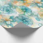 Blauwgroen Gele Alcoholinkt Illustratie Print Cadeaupapier (Hoek)