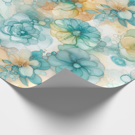 Blauwgroen Gele Alcoholinkt Illustratie Print Cadeaupapier (Hoek)