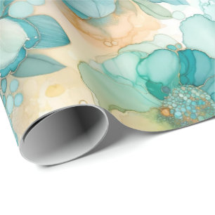 Blauwgroen Gele Alcoholinkt Illustratie Print Cadeaupapier