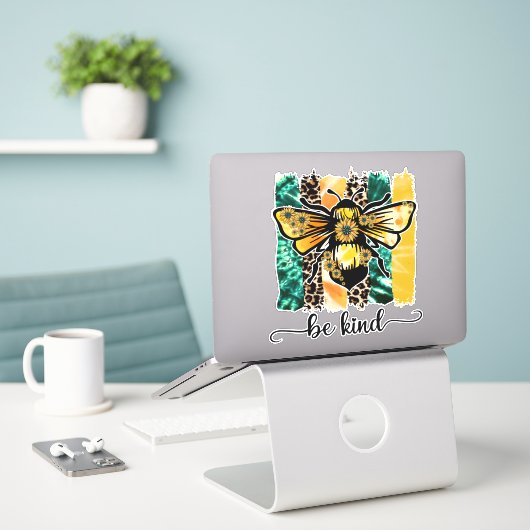 Blauwgroen gele Cheetah Leopard Bee-Sind Sticker (Laptop op bureau)