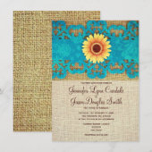 Blauwgroen gele Daisy Rustic Wedding Invitations Kaart (Voorkant / Achterkant)