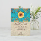 Blauwgroen gele Daisy Rustic Wedding Invitations Kaart (Staand voorkant)