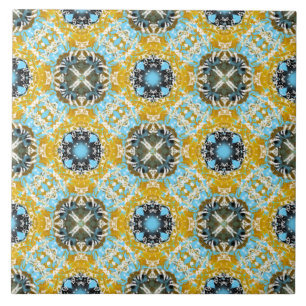 Blauwgroen, gele en grijze diamanten en pleinen tegeltje