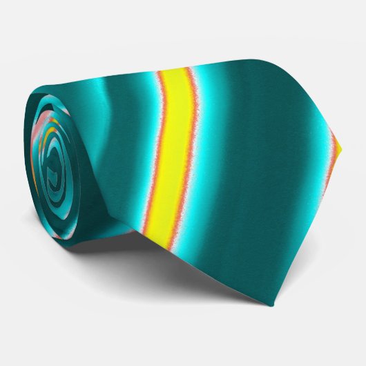 Blauwgroen gele Oranje Abstracte strepen Stropdas (Opgerold)
