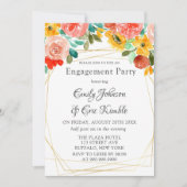 Blauwgroen gele Oranje Peony Engagement Party Kaart (Voorkant)