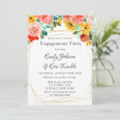 Blauwgroen gele Oranje Peony Engagement Party Kaart (Staand voorkant)