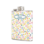 Blauwgroen gele roze Oranje cirkels Stippen Heupfles (Links)