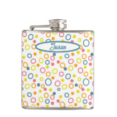 Blauwgroen gele roze Oranje cirkels Stippen Heupfles (Voorkant)