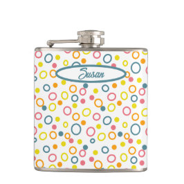 Blauwgroen gele roze Oranje cirkels Stippen Heupfles