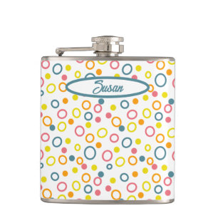 Blauwgroen gele roze Oranje cirkels Stippen Heupfles