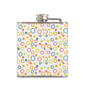 Blauwgroen gele roze Oranje cirkels Stippen Heupfles (Achterkant)