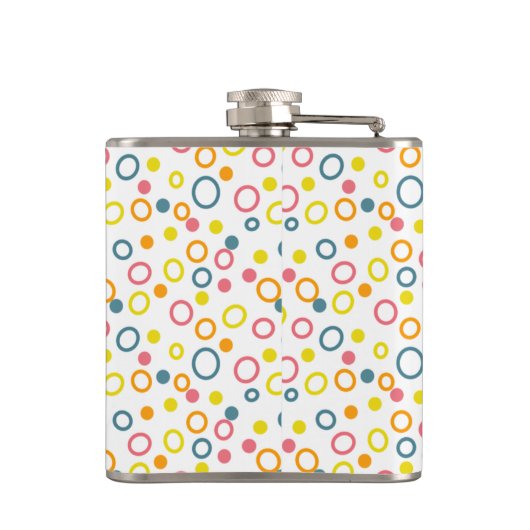 Blauwgroen gele roze Oranje cirkels Stippen Heupfles (Achterkant)