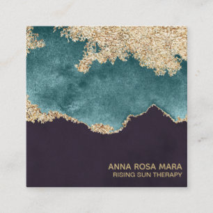 *~*Blauwgroen gemalen geode zwarte glitter Vierkante Visitekaartje