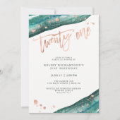 Blauwgroen Geode en Faux Roos Gold look | 21ste ve Kaart (Voorkant)