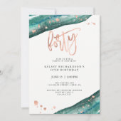 Blauwgroen Geode en Faux Roos Gold Look | 40e verj Kaart (Voorkant)