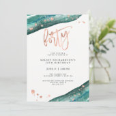 Blauwgroen Geode en Faux Roos Gold Look | 40e verj Kaart (Staand voorkant)