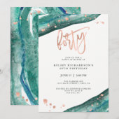 Blauwgroen Geode en Faux Roos Gold Look | 40e verj Kaart (Voorkant / Achterkant)