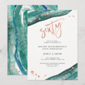 Blauwgroen Geode en Faux Roos Gold look | 60e verj Kaart (Voorkant / Achterkant)