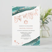 Blauwgroen Geode en Faux Roos Gold Look Bat Mitzva Kaart (Staand voorkant)